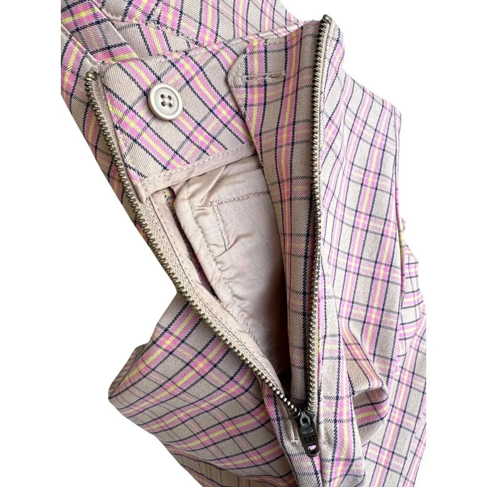 Anthropologie Essential Slim Plaid‎ Pants 4 Preppy Clueless Pink Beige